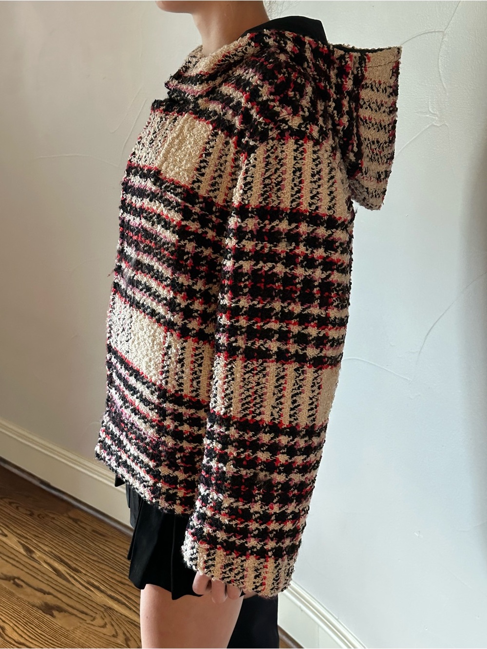 MARNI Plaid Bouclé Hooded Tweed Jacket Coat Wool Blend Multi Size 42🌸